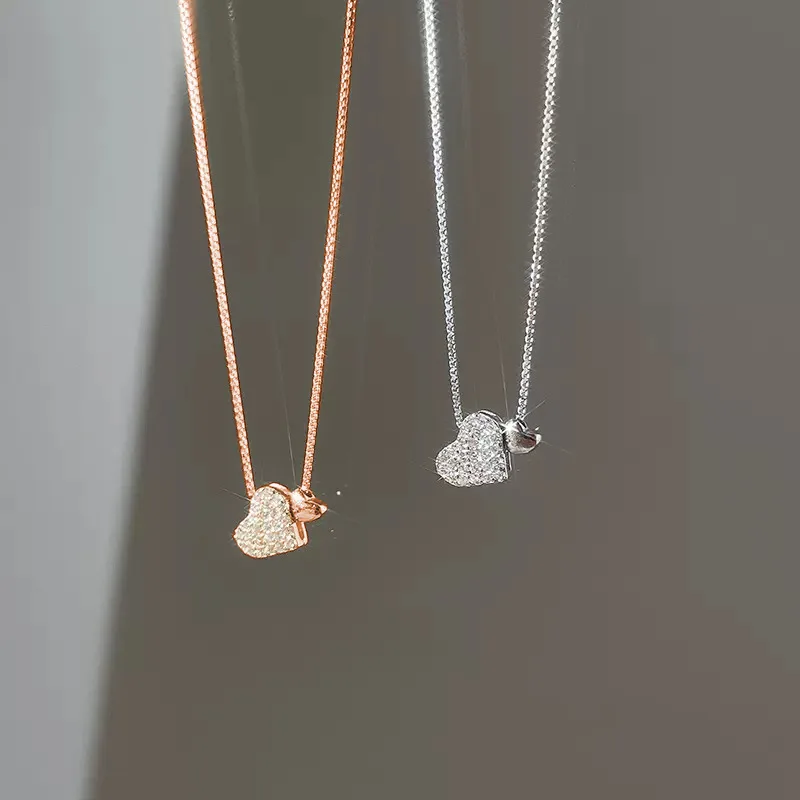 Halskette mit herzförmigem Anhänger im modischen Stil mit eingelegtem Zirkonia, Schmuck, Party-Geschenk