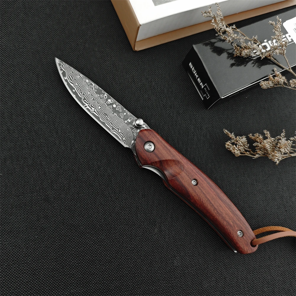 VG10 Damascus Steel Blade Colored Wood Handles Folding Pocket Knife High Quality Lightweight Camping EDC Survival Tools