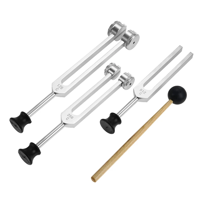 Set di diapason da 4 pezzi (128 Hz, 256 Hz, 512 Hz) con martello diapason per strumento di vibrazione del suono