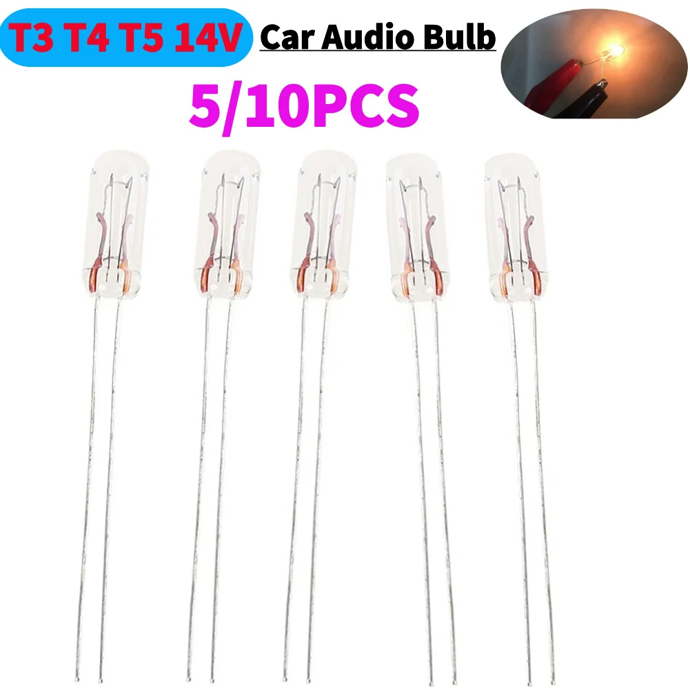 5/10Pcs T3 T4 T5 14V Universal Car Audio Gear Indicator Light Dashboard Instrument Bulbs Yellow Lamp Car Audio Bulbs Auto Parts