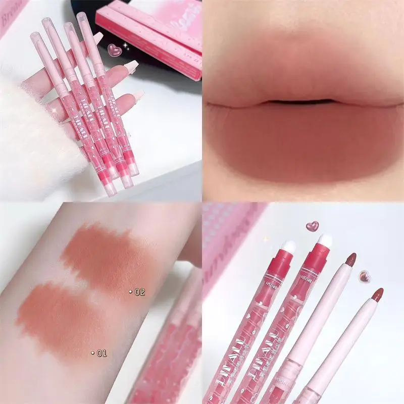 더블 헤드 매트 립 라이너 립스틱 펜 지속성 비 스틱 컵 방수 벨벳 립 라이너 펜슬 브러쉬 메이크업 화장품