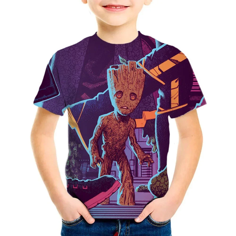 Marvel Comic Superheroes Robert Bruce Groot Kids T-Shirts Children Cartoons Fashion Anime Tops Boy Girl Outfits Tee Shirt