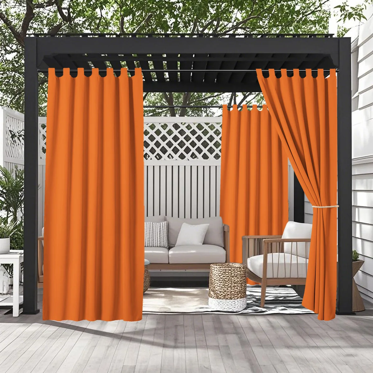 2/4 패널 야외 커튼, 현관, 퍼걸러, 카바나, 전망대 장식용 방수 및 자외선 방지 탭 상단 디자인