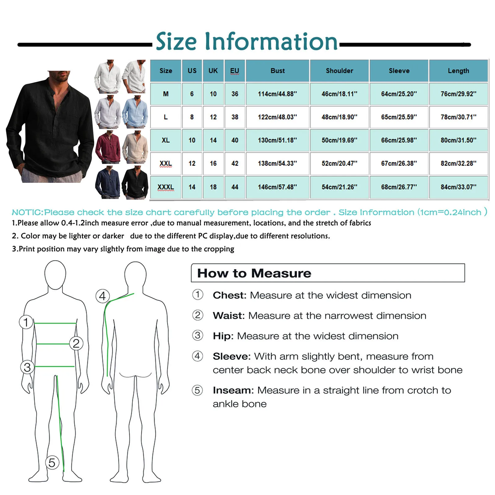 Kemeja katun Linen lengan panjang, kemeja kerah berdiri longgar warna polos klasik kasual All-Match musim semi harian