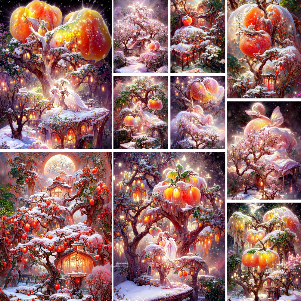 Landscape Fantasy Peach Tree Cross-Stitch Complete Kit DIY Embroidery Handicraft Painting Sewing Handiwork Floss Magic Different