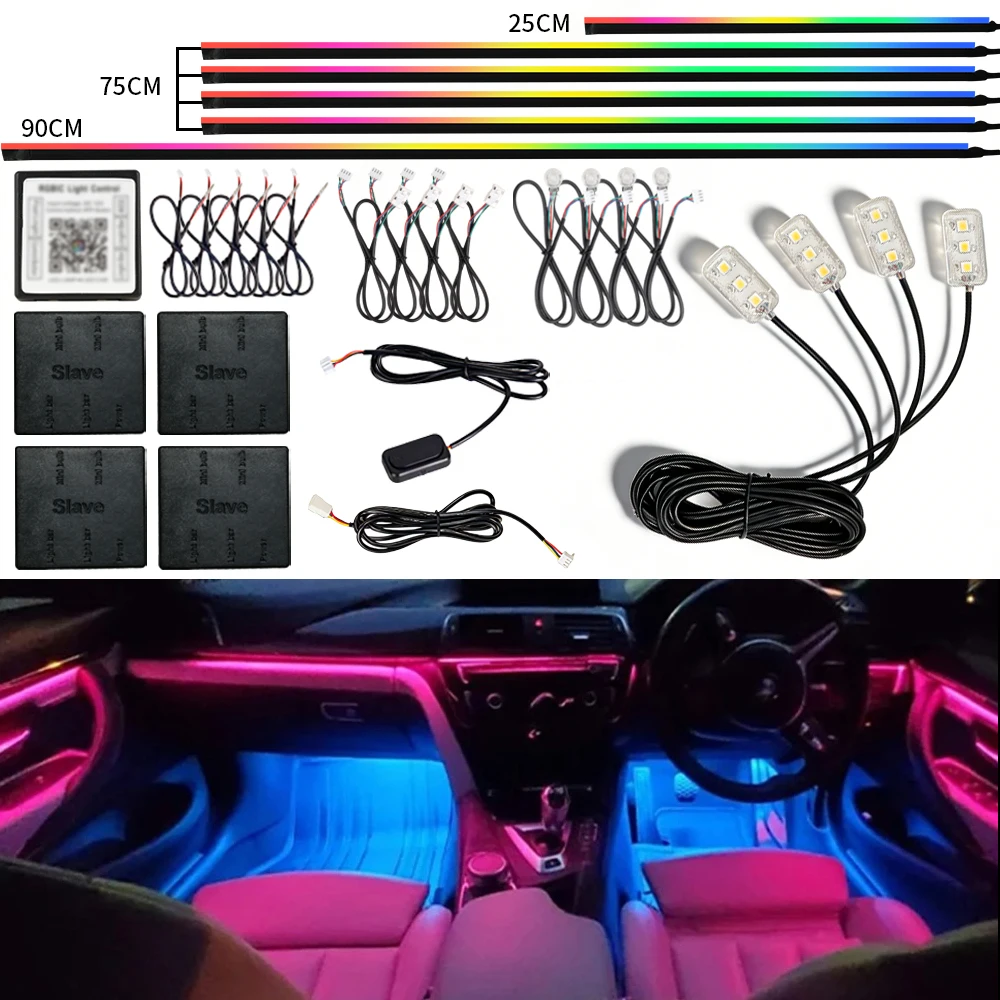 

Универсальный автомобильный комплект окружающего освещения DIY функция управления Symphony RGB акриловая направляющая 6/10/18 в 1, автоматическая декоративная атмосферная лампа