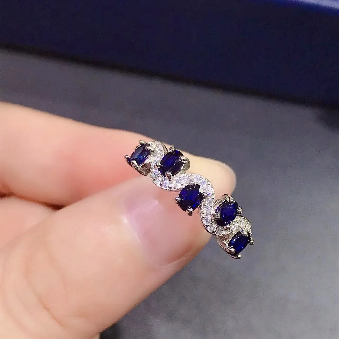 

Sterling Silver Sapphire Ring for Office Woman 3mm*4mm Total 0.75ct Natural Chinese Sapphire Ring with Gold Palting