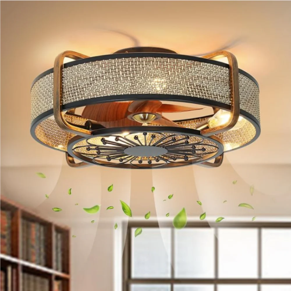 Retro Ironwork Ceiling Fan Light With Remote Control 6 Speeds Silent Ceiling Fan Lamp Bedroom Living Room Decoration Chandelier