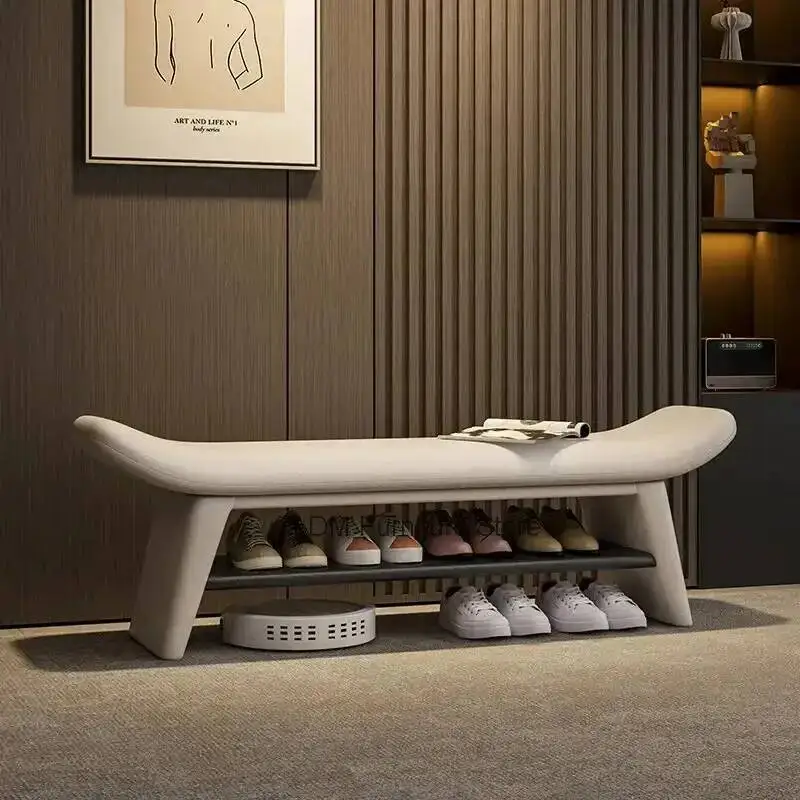 Nordischer Massivholz-Schuhwechselhocker für den Eingangsbereich, weicher Sitzhocker, integrierter Schuhschrank mit Sitzbank