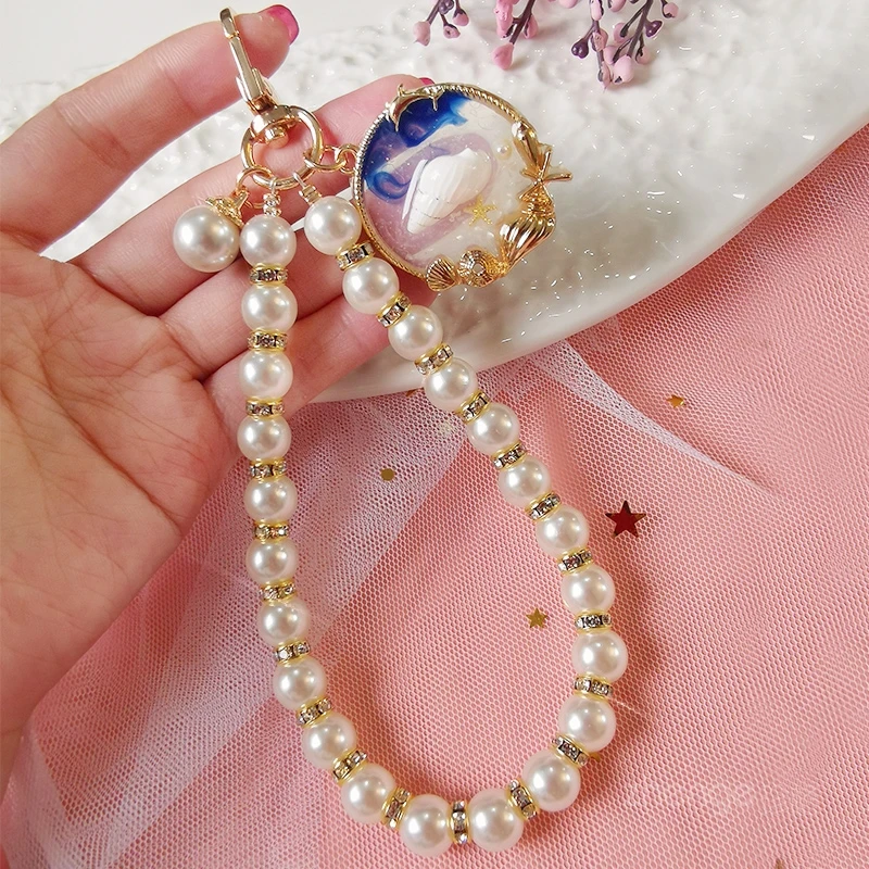 Mobile Phone Lanyard Sea Shell Bracelet Pearl Chain Pendant Pendant Women's Hand-beaded Chain Pendant Mobile Phone Case