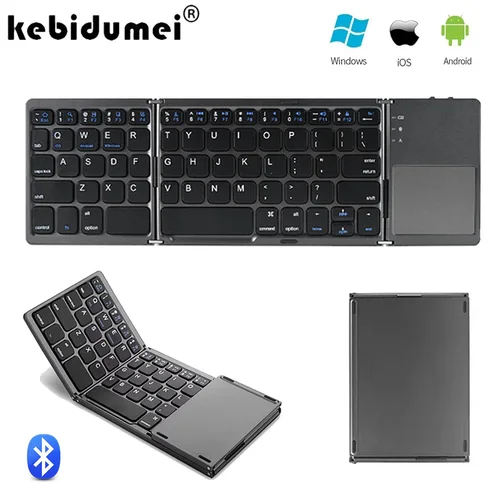Imagen 1 del producto Teclado plegable inalámbrico Bluetooth, teclados plegables recargables con panel táctil, teclados portátiles para PC, teléfono inteligente, Windows