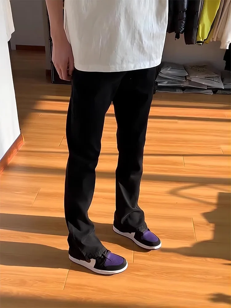 

Bla Knife Jeans Men's Summer Trendy American High Street Narrow Fit Slim Straight High Waist Bootcut Denim Pants