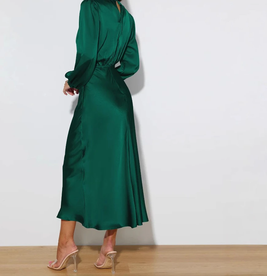 2025 otoño nuevo estilo vestido suelto de manga larga de satén de clase alta-vestido de noche elegante para mujer conjunto vestido de verano vestido Maxi