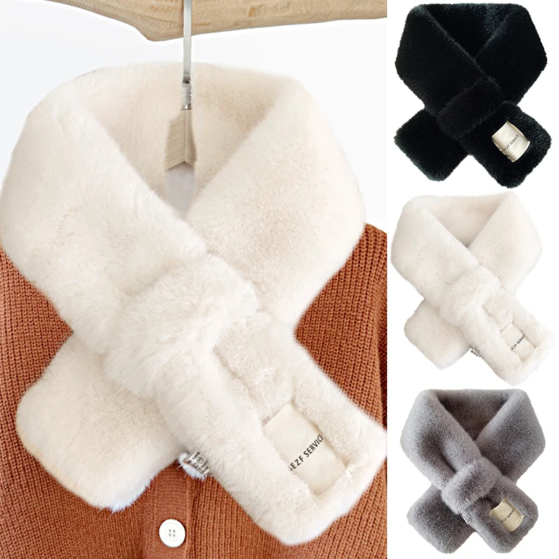 

Imitation Rabbit Hair Neck Versatile for Autumn Winter Fake Collar Cross Insulation Imitation Rabbit Fur Splicing Scarf