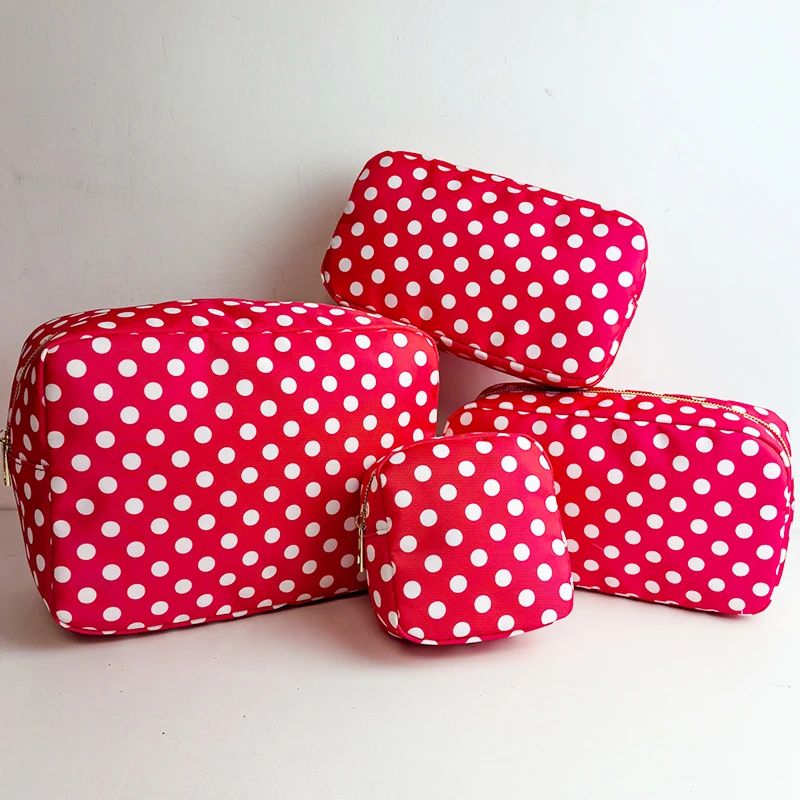 Travel Cosmetics Storage Bag Nylon Red and White Dots Toiletry Storage Pouch Organizer Birthday Party Wedding Bride Gift Bag