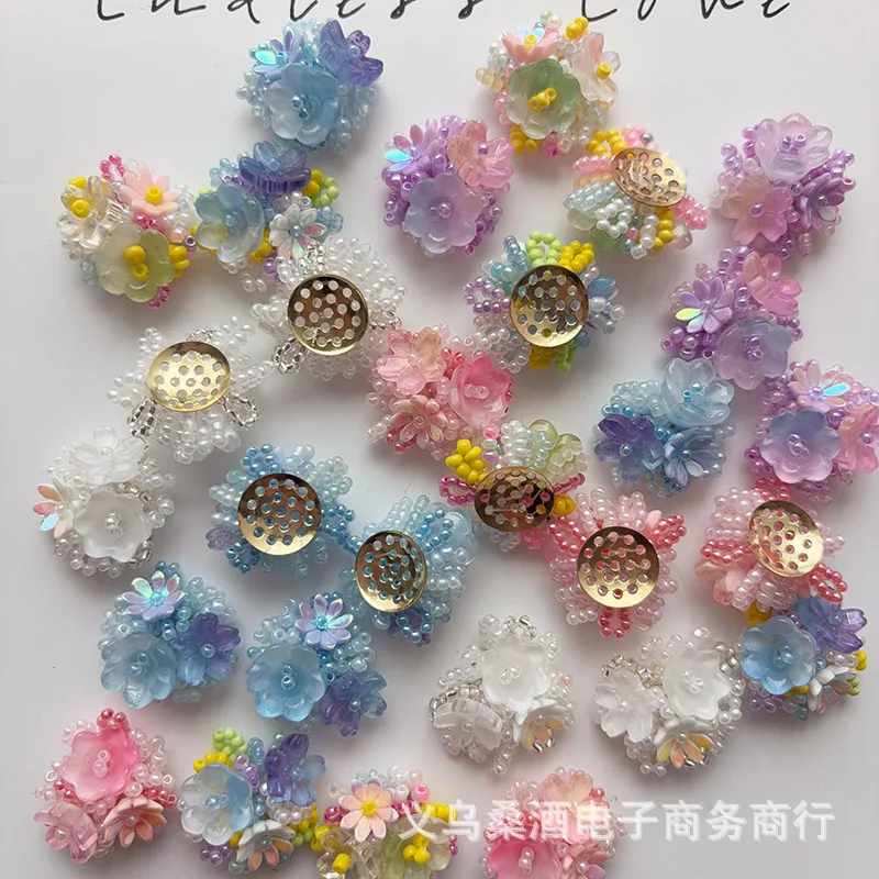 Premium Fresh Sweet Beaded Flower Shoe Clips for Crocs Transparent Jelly Shoes Spring Summer Non Slip Sturdy Cute