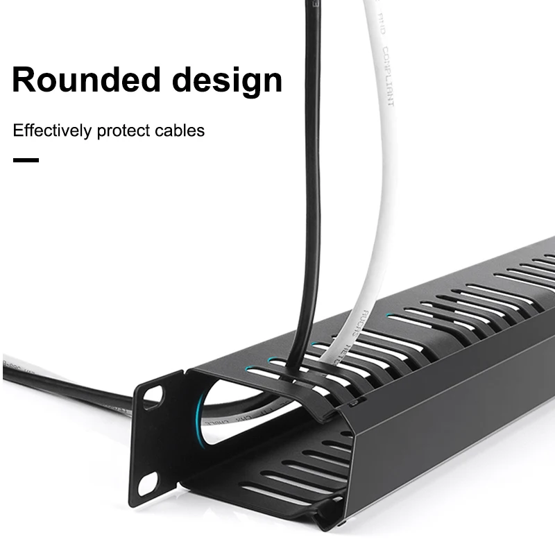 1U إدارة كابلات الشبكة أفقي جبل 19 بوصة خادم الرف ، 12/24 فتحة معدنية إصبع القناة سلك المنظم مع غطاء