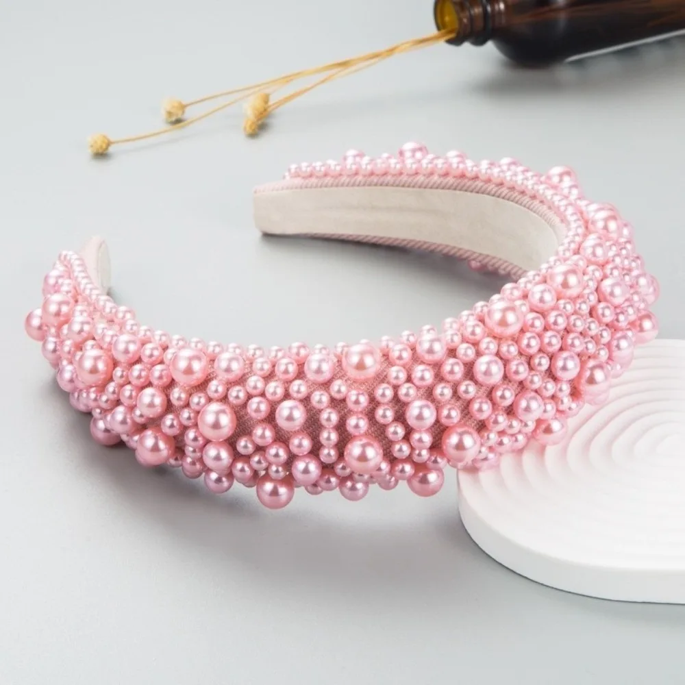 

Luxury Women Headbands Thick Sponge Padded Pearls Head Hoop Multicolor Baroque Party Headpiece Hair Accessories