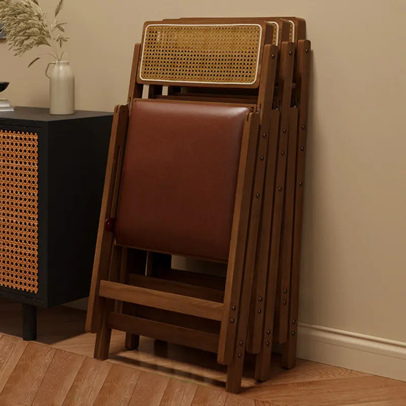For Mid-Century Folding Dining Chair, Rattan Back with Cushion, Space-Saving for Small Dining Room