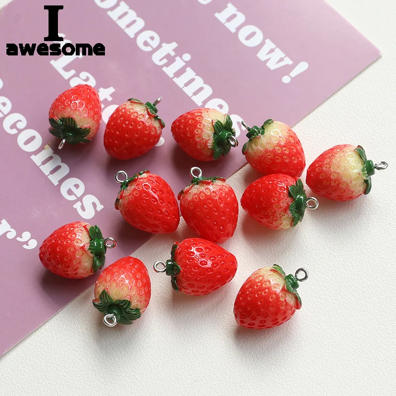 10 sztuk żywica imitacja owoców wisiorki truskawkowe Charms do tworzenia biżuterii DIY kolczyki bransoletki