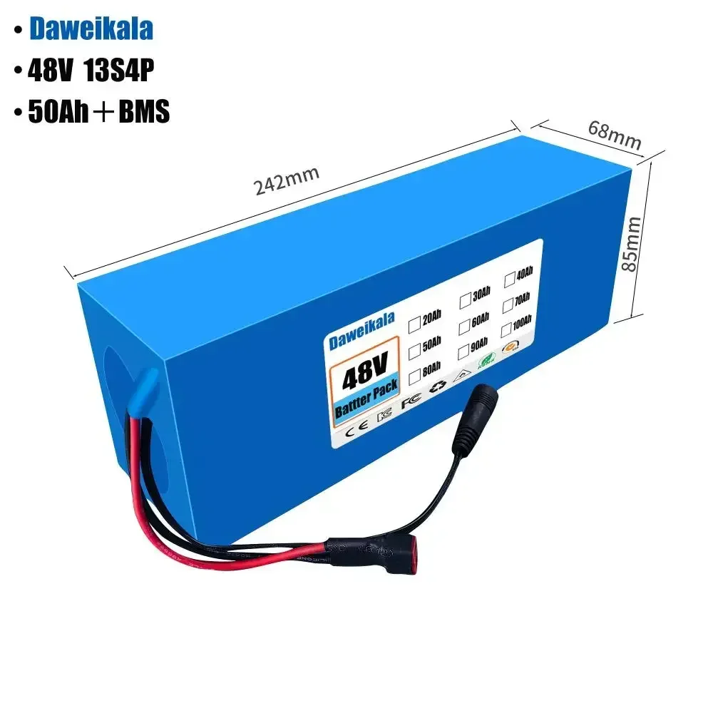 48V 13S5P 50Ah Ebike Battery Customizable High Power Lithium-ion Battery Pack for Electric Tricycles Electric Bicycles with BMS