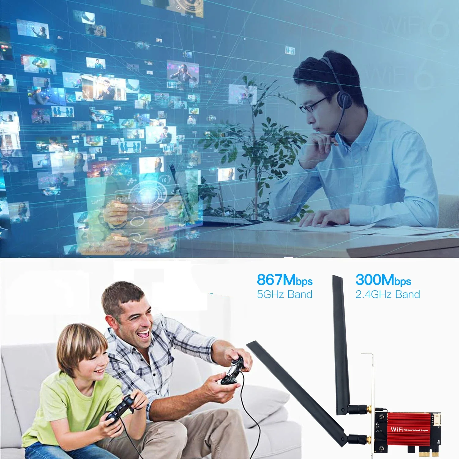 AC1200 WiFi 5 PCIE WiFi محول بطاقة الشبكة اللاسلكية بلوتوث 4.0 ثنائي النطاق 2.4G/5 جيجا هرتز 802.11AC لسطح المكتب ويندوز 7/8/10/11