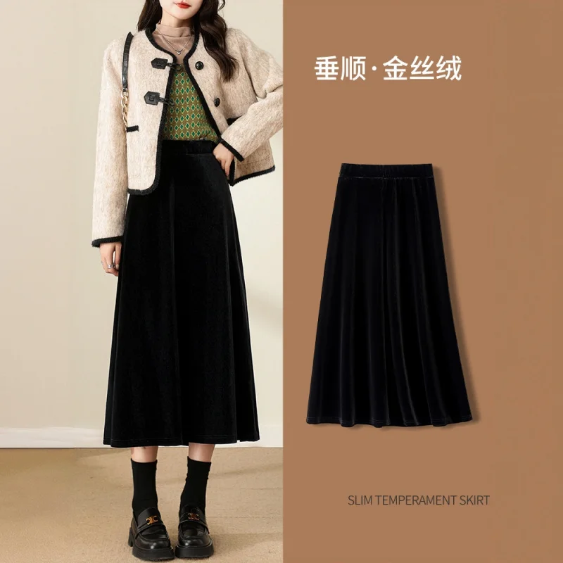

Black Petite Midi Skirt for Women, and Winter Umbrella Skirt, A-Line Long Skirt