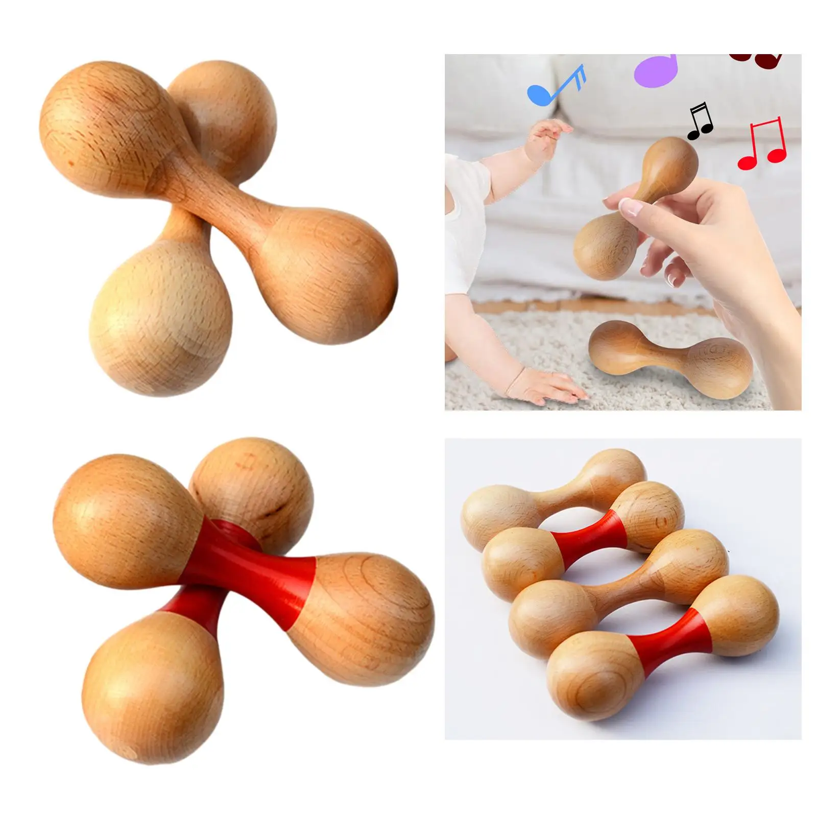 Sand Hammers, Double Head Music Shakers, Party Favors, Practical Wooden Percussion Toy, Rattle for Kids And Adults, 2 Pieces