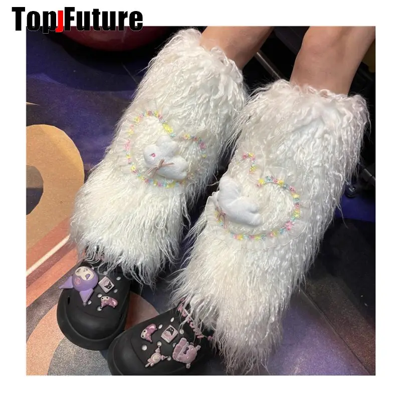 

Women Spice Girl Harajuku Punk furry gothic Lolita furry Leg Warmer Women Winter Warmer Foot Cover Y2K Girl bunny Leg warmers