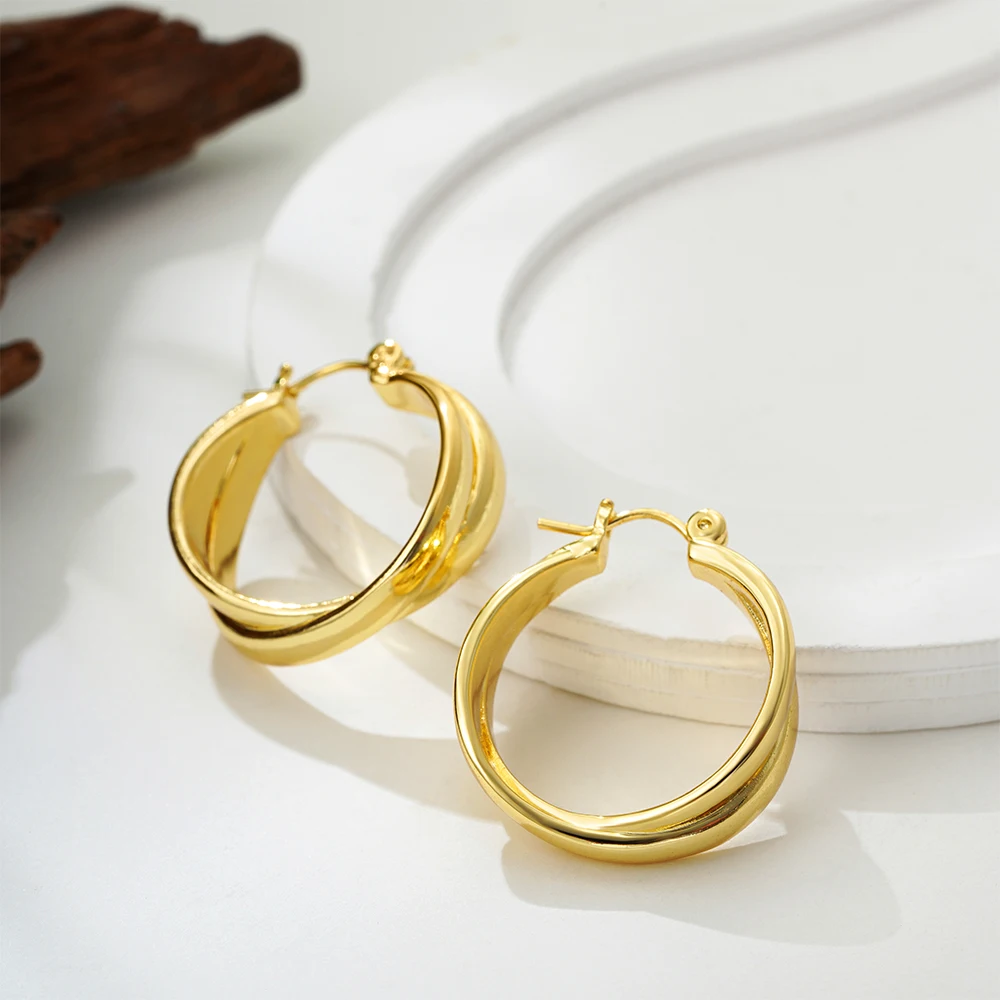 Fashion Mixed Color Double Circle Hoop Earrings for Women Vintage Gold&Silver Plated Twist Knot Hoops Statement Jewelry Gifts