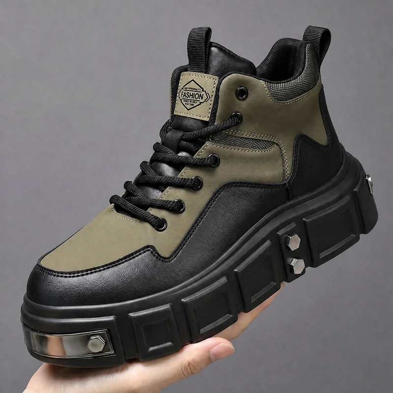 Thick-soled High-top Men's 2026 Autumn and Winter New Ruffian Handsome Fried Street Heightening Niche Trend Locomotive Boots