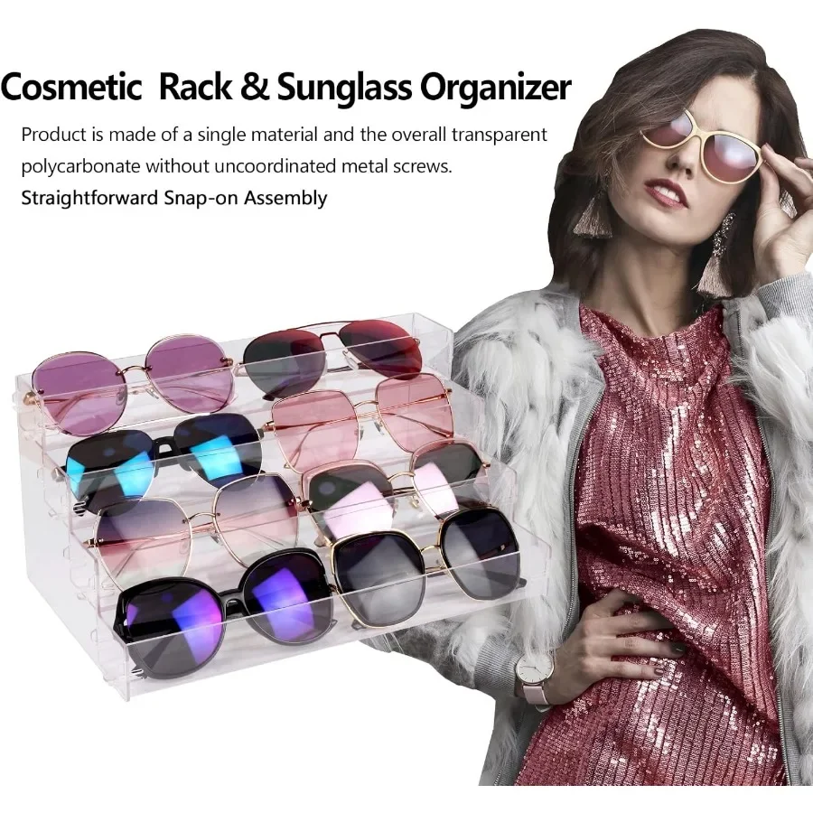 4단 아크릴 선글라스 및 매니큐어 정리대 침실 욕실용 무취 접착제 조립 필요 없음