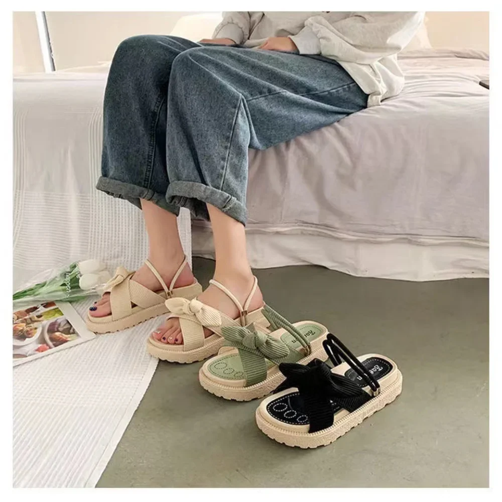 Sandias De Tacon Internet Hot Women Shoes Summer Fairy Style 2024 New Improve Fashion Platform Roman Lady Sands Flat Shoes