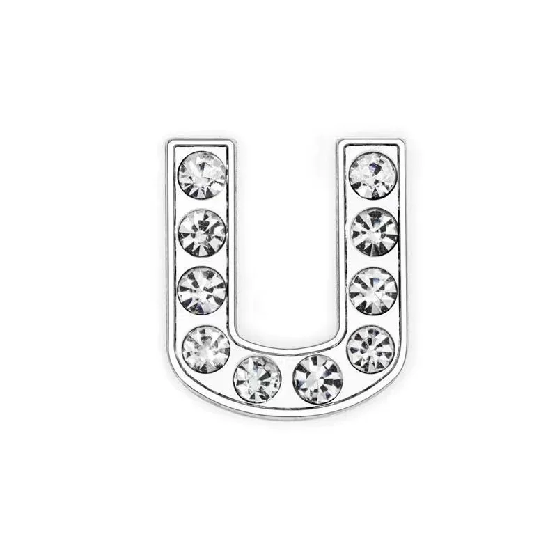 1pc 8mm Rhinestone Slide Letter Charms For Jewelry Making Women Bracelet Alphabet U Leather Collar Pet Necklace DIY Accessories