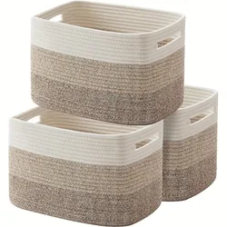 Home Desktop Storage Basket Hand Woven Cotton Rope Square Storage Frame Toys Snacks Miscellaneous Items Cosmetics Clothes Basket