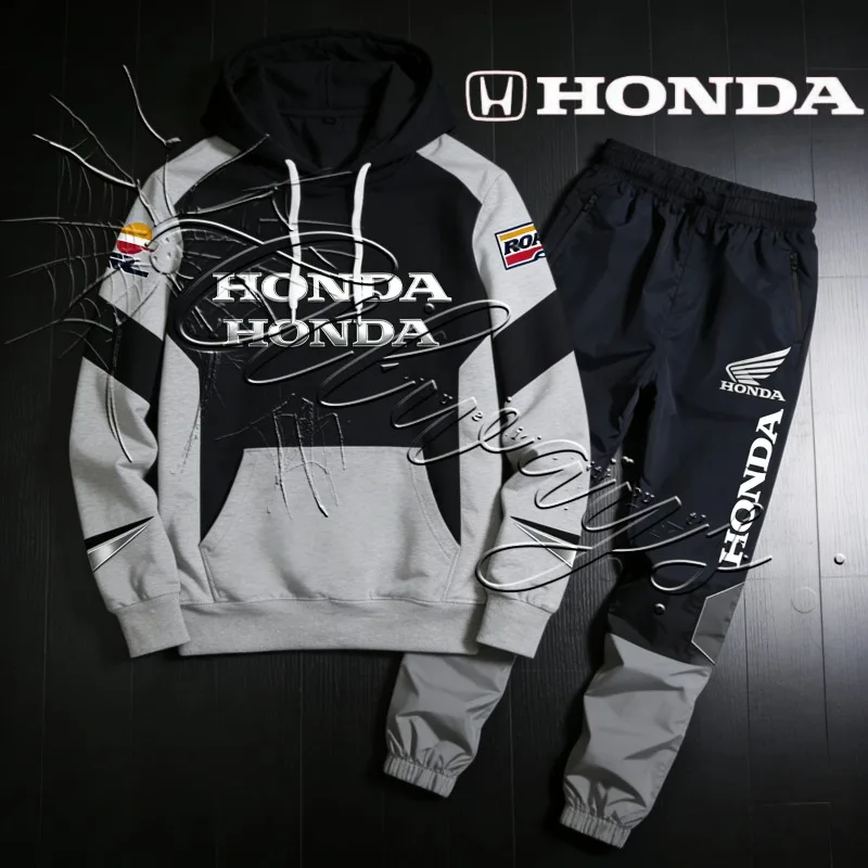 

Autumn and Winter New Honda Racing Sports Cycling Motorcycle Suit Men's Fashion Street Warm Hoodie Pants Two-piece Set MOTO Set