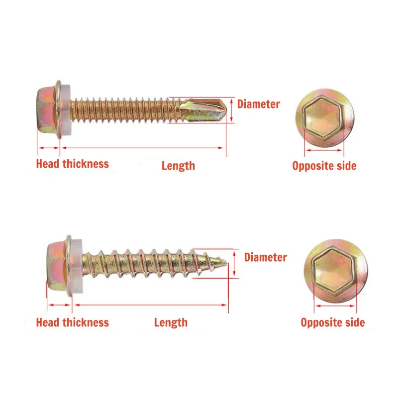 M5.2 Length19~125mm Outer Hexagonal Head With Washer Self-drilling Screw Zinc Plated Color Zinc External Hex Self-tapping Screw