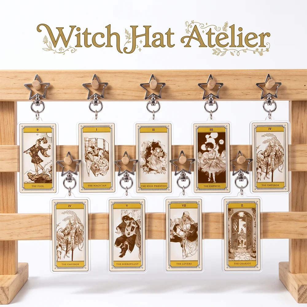 Porte-clés Anime Atelier Kawaii en forme de chapeau de sorcière, porte-clés mignon Coco Qifrey Olruggio Agott, breloque de sac en acrylique avec cartes de tarot, cadeau pour les fans