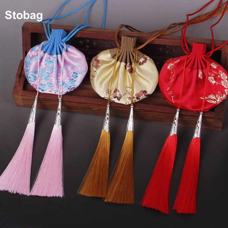 

StoBag 5pcs Chinese Sachet Drawstring Bags with Tassels Hanging Gift Jewelry Package Storage Pocket Reusable Pouch Decoration