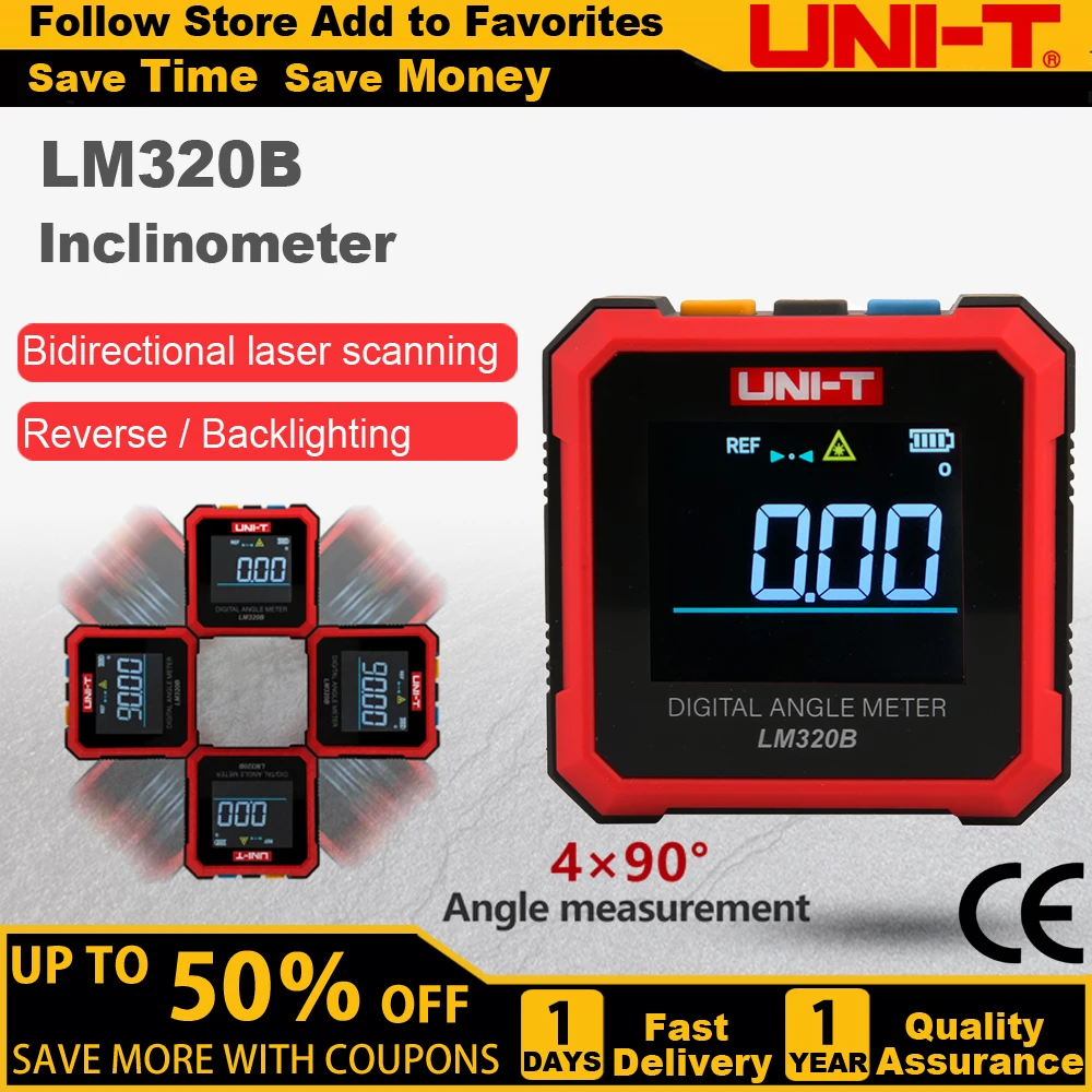 UNI-T LM320A LM320B Electronic Angle Meter Digital Protractor Magnetic Inclinometer Angle Tester Bevel Box Backlight