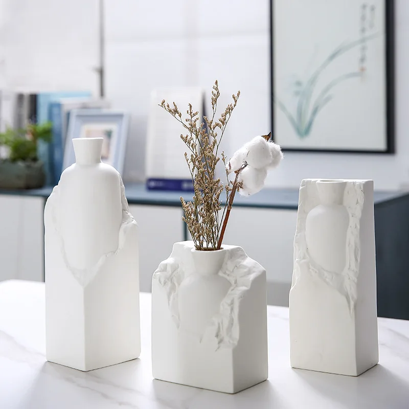 

Nordic minimalist white ceramic vase decoration living room bedroom dining table flower arrangement decoration Modern home decor