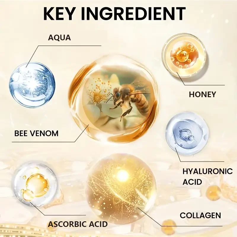 كريم رفع سم النحل يحتوي على حمض الهيالورونيك وفيتامين E - ثبات ورفع وترطيب، تركيبة خالية من الكحول، أنبوب فاتح، مناسب لجميع ألوان البشرة