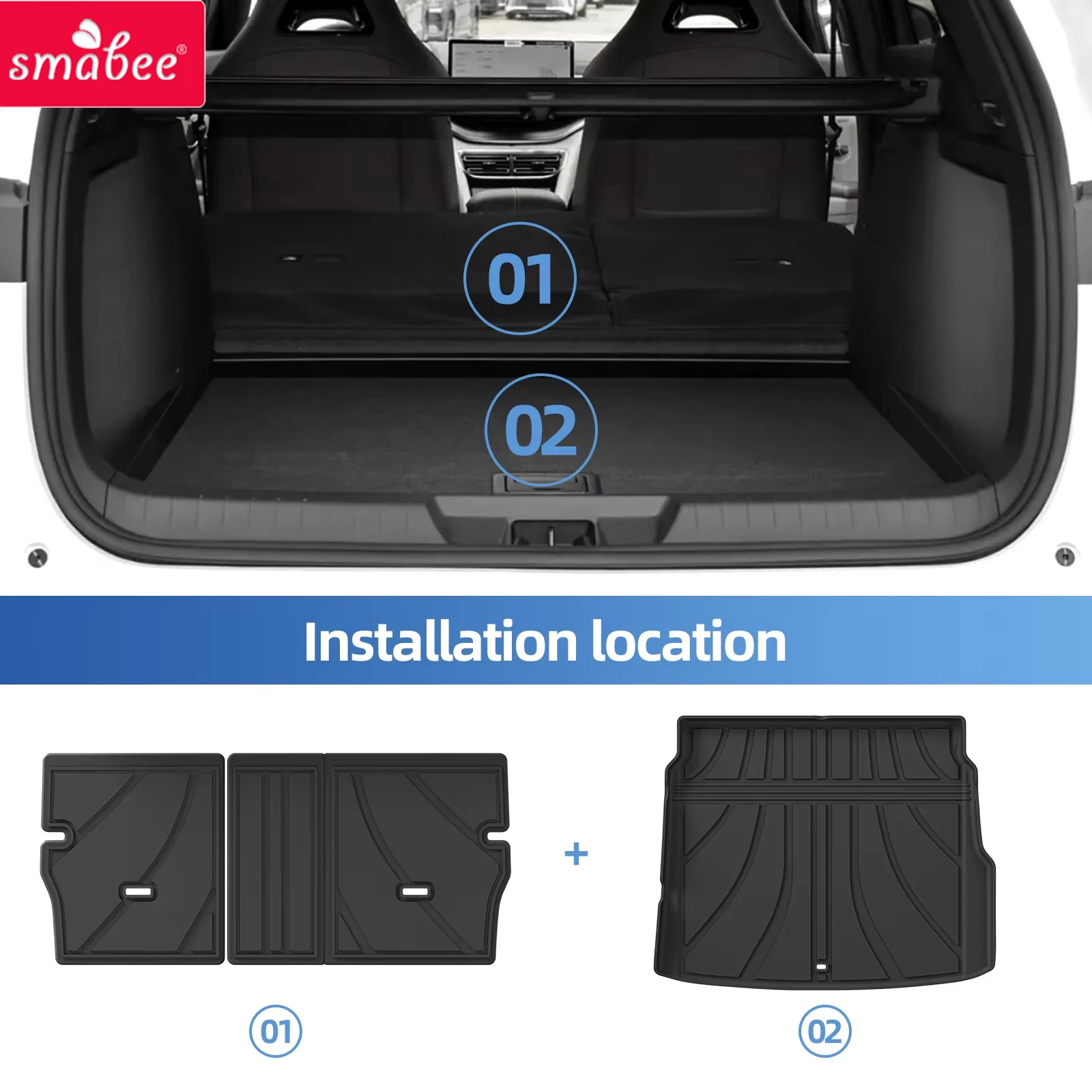 Tapetes de Chão e Protetor de Porta-Malas Smabee para Geely Starray EM-i 2025-2027, TPE 3D, para Todas as Estações, PRETO