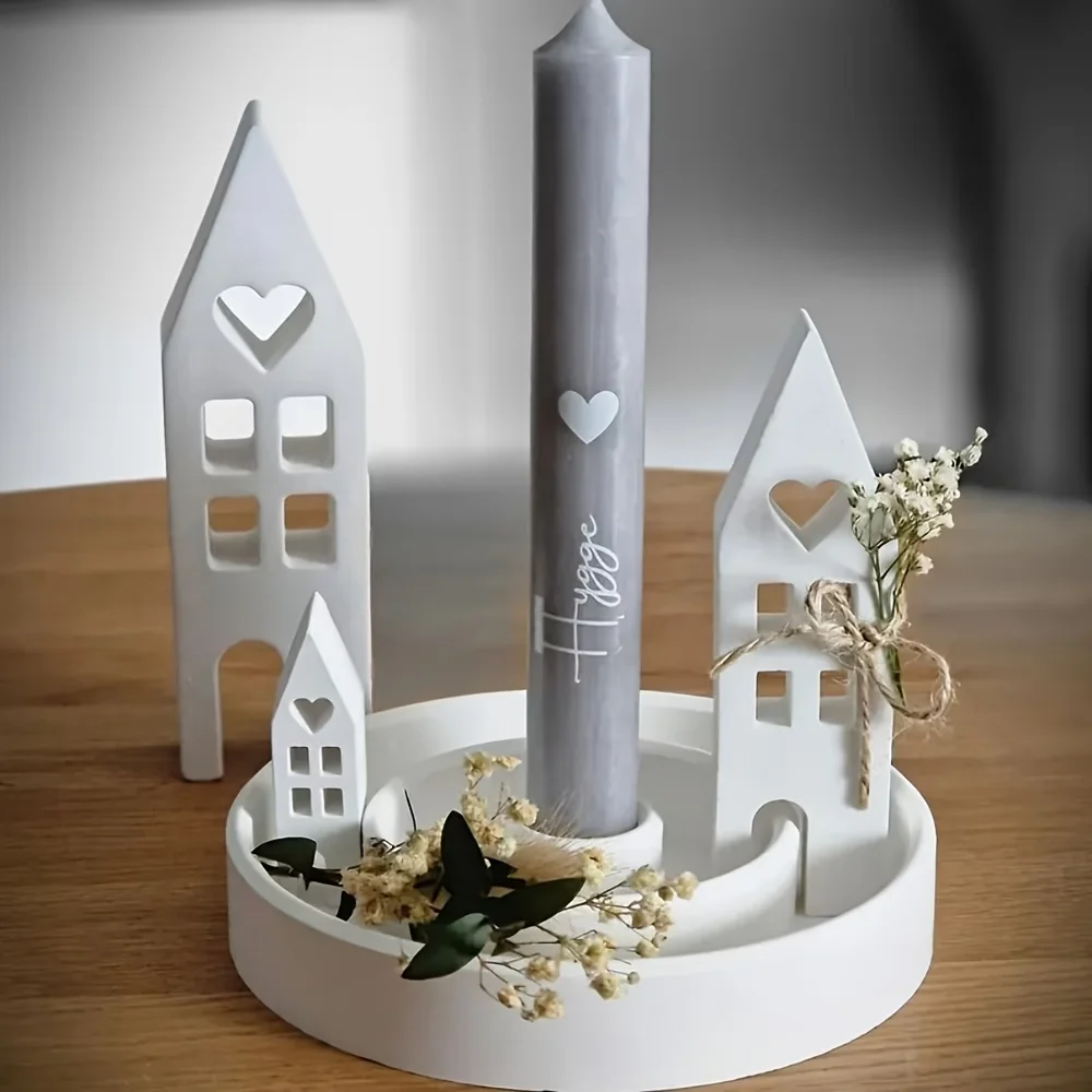 

2026Heart House Concrete Silicone Molds Christmas Home Gypsum Mold Casting Light Heart Houses Candle Resin Mould Pottery Making