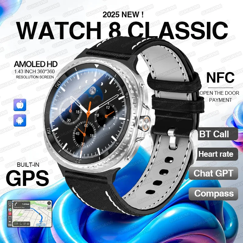 Reloj inteligente clásico 8 Ultra, pantalla HD AMOLED de 46mm, seguimiento GPS ChatGPT NFC BT, llamada, reloj inteligente deportivo, relojes de moda para hombres y mujeres