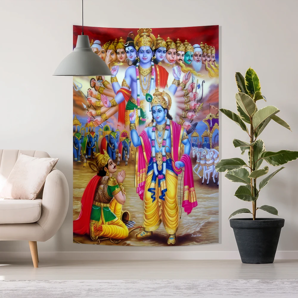 90x150cm Krishna Preaching Arjuna - Tapestry Bhagwat Geeta Tapestry Kawaii Room Decor Wall Decorate The Room