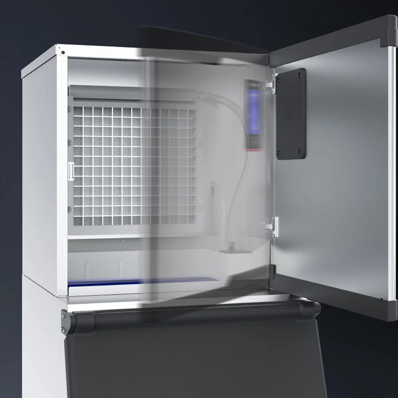 Mesin Pembuat Es Komersial 250KG/Hari dengan Tempat Penyimpanan Besar 50KG, Pembuat Es Baja Tahan Karat 845WS Pembersihan Mandiri Otomatis