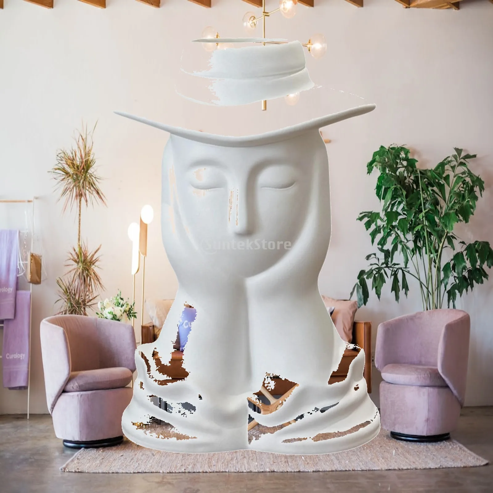 Unique Resin Face Vase Modern Female Form Sculpture Vase for Flowers Plant Pot for Home Office Shelf