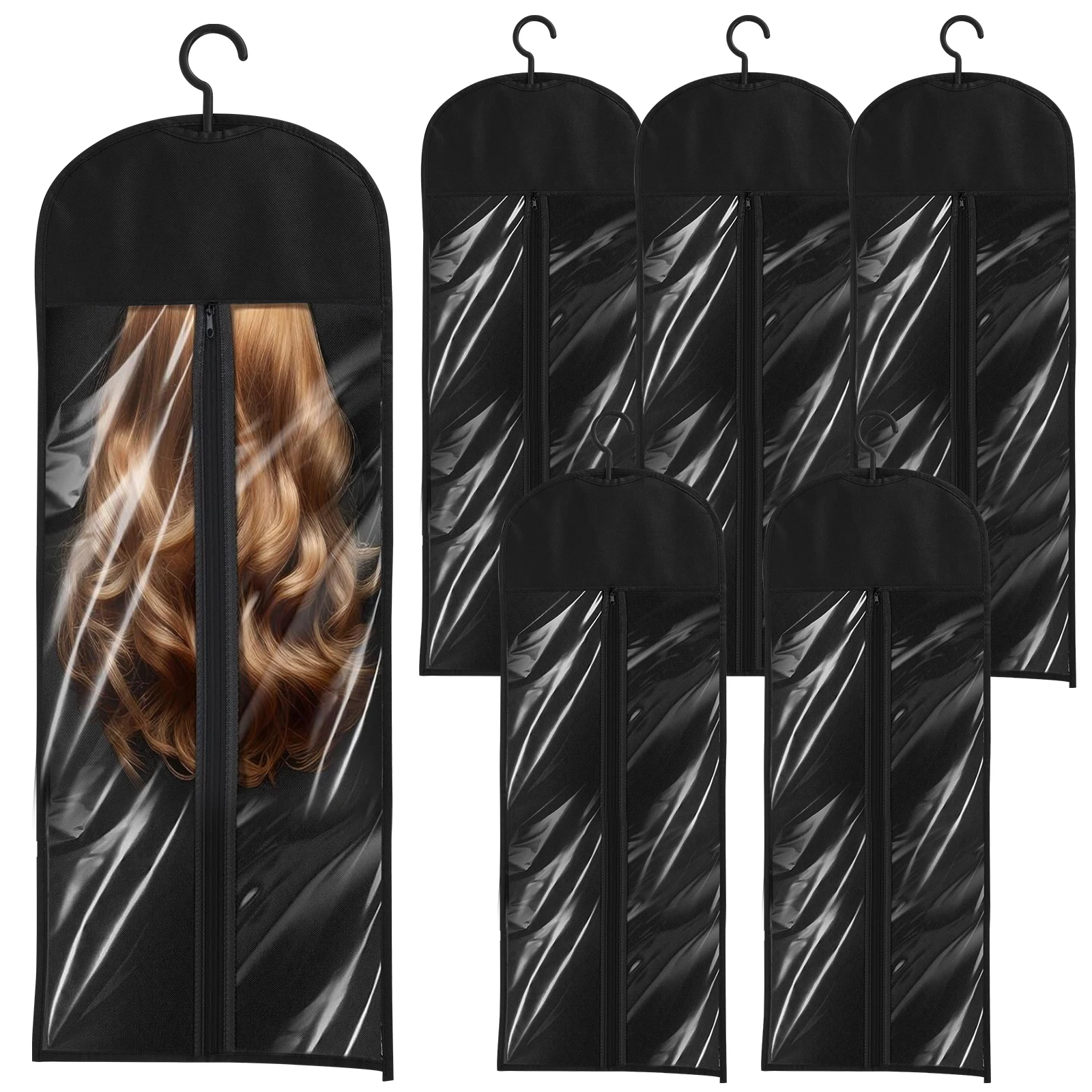 6/12Pcs Wig Storage Bag With Hooks Dustproof Wig Storage Bags with Clear PVC Window Nonwoven Hair Extension Storage for Wigs