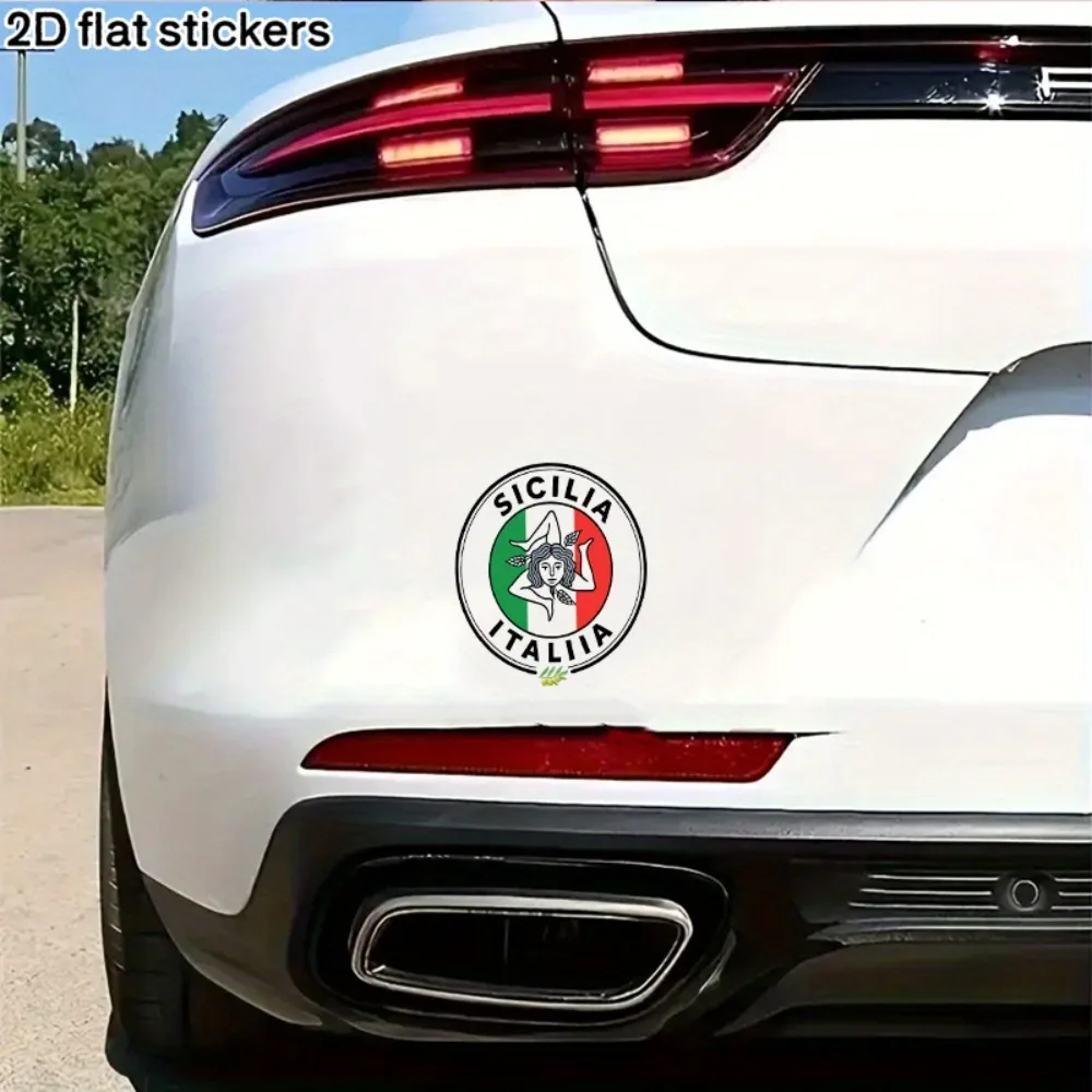 Sicilian Emblem & Olive Branch Car Stickers Glossy Plastic Decals Suitable for Cars Motorcycles Laptops Sicily Themed